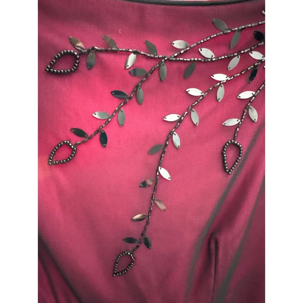 2010s Adrianna Papell Evening Burgundy Ombre Beaded Formal Gown & Shawl NWT 6 - Picture 10 of 12